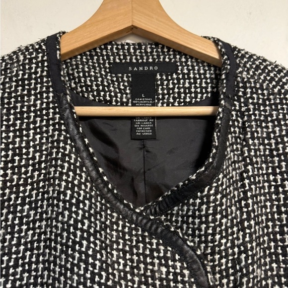 Sandro Tweed Moto Jacket Black & White Size L - Picture 11 of 11